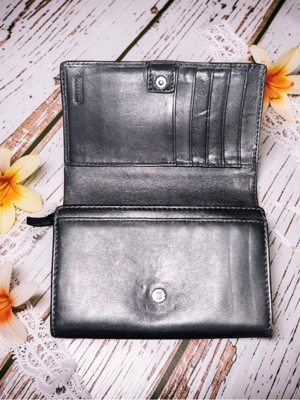 Coach Billfold Pleated Leather Wallet Clutch Medium Black Vintage Y2K F44622 - Picture 6 of 9